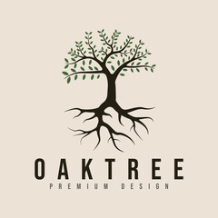 vintage oak tree logo vector minimalist illustration design .pine tree or palm tree nature line art logo design.
