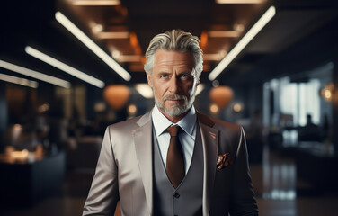 Fototapeta premium Senior adult businessman standing in a formal suit. Generative Ai.