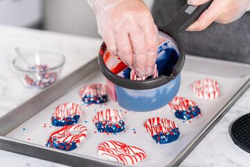 Red White and Blue Chocolate Covered Pretzel Twists
