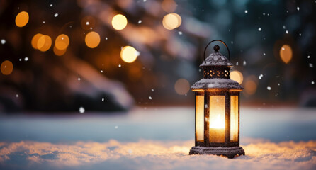 christmas lantern with snow