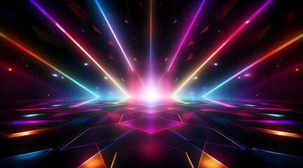Dynamic abstract 3D tunnel with a futuristic neon glow and vibrant colors conveying motion and energy.