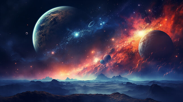 Planetas de papel de parede de ficção científica do espaço profundo estrelam galáxias e nebulosas em uma imagem cósmica incrível,