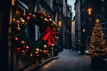 Fototapeta premium christmas tree in front of the house