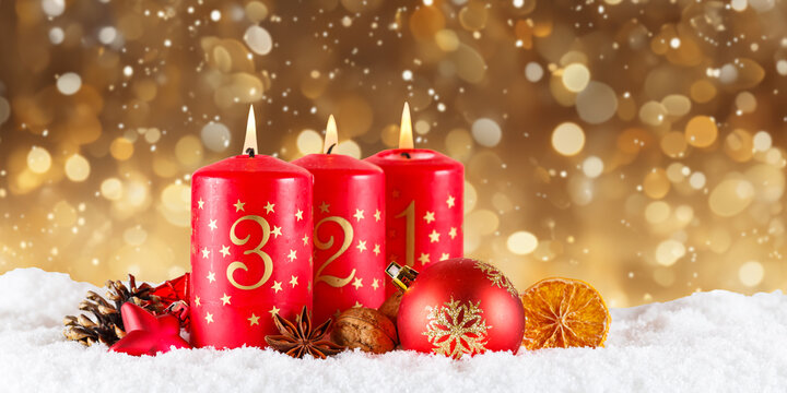 Third 3rd Sunday in advent with candle Christmas time decoration panorama with copyspace copy space