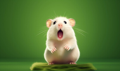Portrait of a hamster , Closeup portrait of funny, cute, happy hamster, looking at the camera with mouth open isolated on colored background. Copy space. 