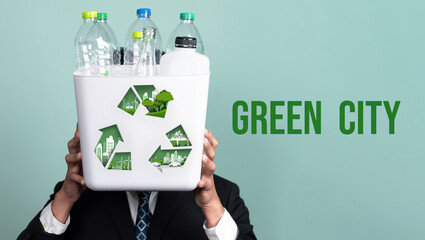 Eco friendly business with ESG commitment to make greener campaign with corporate recycling and...