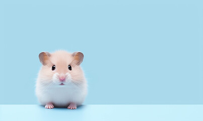 Portrait of a hamster , Closeup portrait of funny, cute, happy hamster, looking at the camera with mouth open isolated on colored background. Copy space. 