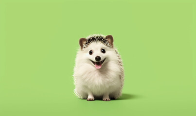 Portrait of a hedgehog , Closeup portrait of funny, cute, happy hedgehog, looking at the camera with mouth open isolated on colored background. Copy space. 