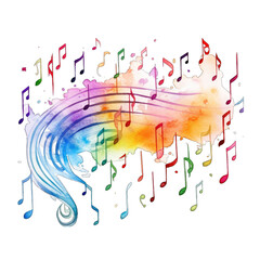 Obraz premium Abstract Music notes, rainbow colors in a watercolor paint splash, isolated on transparent background. 