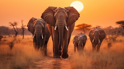 A image of elephants on sunset A giant elephant is all the first. Generative AI