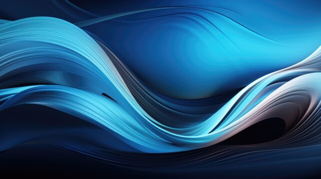 A photo of abstract wavy shape blue light or dark background Generative AI