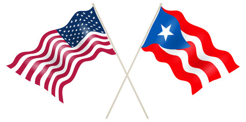 Flags Puerto Rico and US relationship.  illustration.