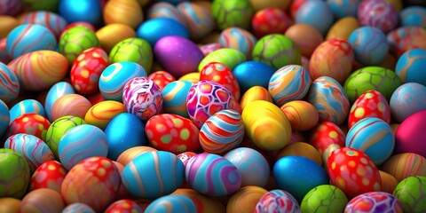 Fototapeta na wymiar The pattern of colorful Easter eggs. Generative Ai.