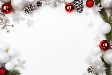 Fototapeta na wymiar Composition with Christmas elements for greeting cards, announcements or presentations. White background. AI generated image