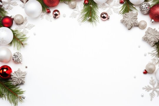 Composition with Christmas elements for greeting cards, announcements or presentations. White background. AI generated image