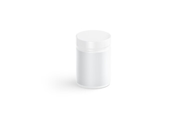 Blank white wide tube for pills mockup, side view,