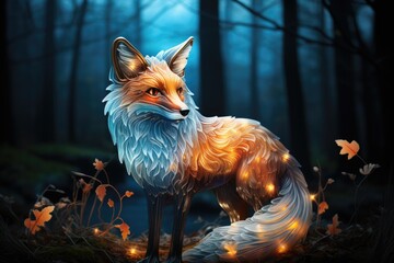 A photo of Spirit of the fox at night in the forest Generative AI