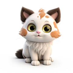 Cute Cartoon Calico Cat Isolated On a White Background 