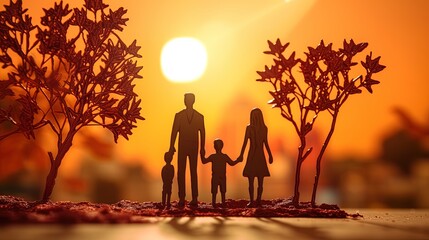 Miniature happy family day on a blur background, ai generative