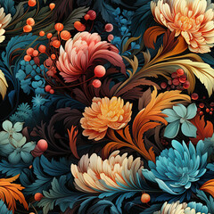 Seamless traditional Indian motif pattern, rug, carpet, fabric, Mughal, ekat, ajrakh, design