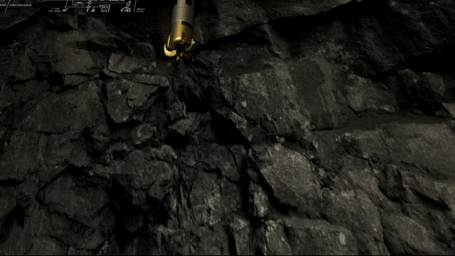 Drilling bit with assembly 3D animation with formation rock background