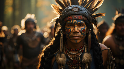Fototapeta premium man in traditional native clothing & makeup