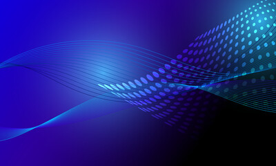 blue lines wave curves with halftone color dot high technology abstract background