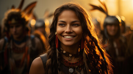 portrait of a woman at native festival - obrazy, fototapety, plakaty