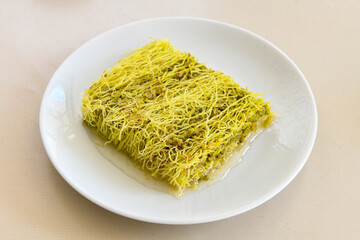 Turkish Dessert Sobiyet  Baklava, mussels baklava and classic baklava with Pistachio . Cevizli, Fistikli Baklava, top view.