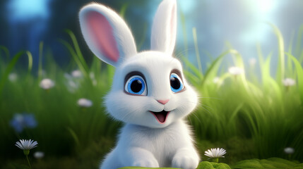 charming white rabbit with bright blue eyes in a serene meadow