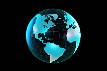 Fototapeta na wymiar Holographic neon colored wired Earth globe, isolated on black background