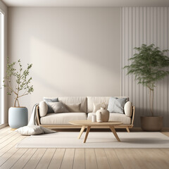 Minimalist modern living room interior background, Scandinavian style, 3D render