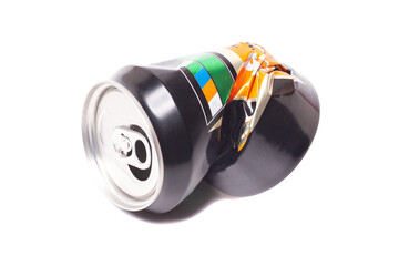 Empty crumpled can from energy drink or beer