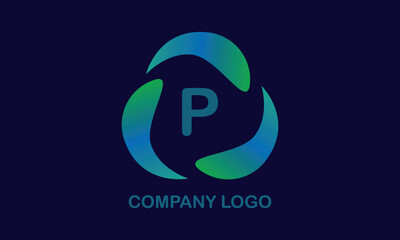 Obraz premium Simple logo design, business sign with the letter P in the center on a dark background.
