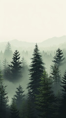 drone photo of a forest in Idaho and the Pacific Northwest on a foggy day, vertical orientation for social platforms  - obrazy, fototapety, plakaty