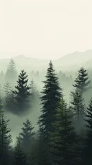Foto op Aluminium drone photo of a forest in Idaho and the Pacific Northwest on a foggy day, vertical orientation for social platforms  © @foxfotoco
