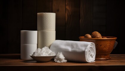 Fototapeta na wymiar Photo of a Table of Toilet Paper Varieties