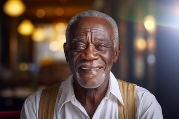  Happy smiling elderly black man. African elderly man. Elderly African American man Old person. AI.