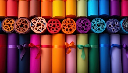 Photo of a Vibrant Array of Colorful Paper Rolls