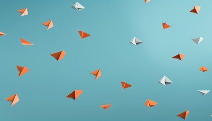 Photo of a Whimsical Formation of Colorful Paper Airplanes Soaring Through the Sky - obrazy, fototapety, plakaty