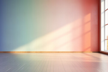 Modern rainbow gradient Interior with geometrical sunlight and shadows. Empty wall mockup