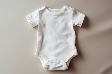 white baby bodysuit on a light background, top view, mockup