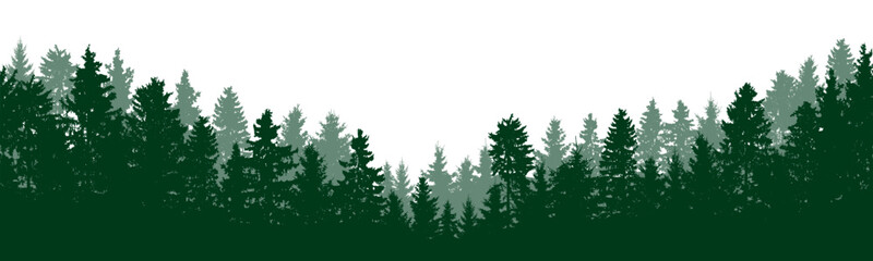 Beautiful forest silhouette, coniferous trees. Vector illustration - obrazy, fototapety, plakaty