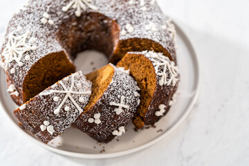 Gingerbread bundt cake with caramel filling