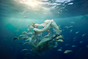 Fototapeta na wymiar Plastic Waste in the Ocean Depths