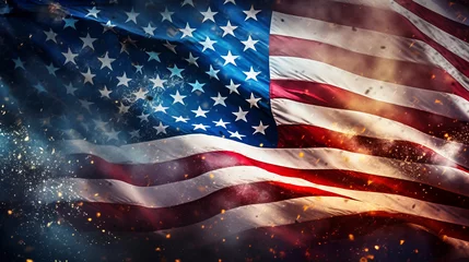 Fototapeten american flag and stars, vintage style, faded  © @foxfotoco