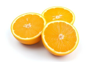 Fototapeta premium Oranges cut in half, placed on a white background. generative AI