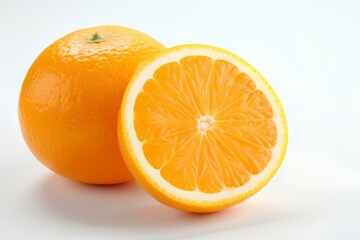 Fototapeta premium Oranges cut in half, placed on a white background. generative AI