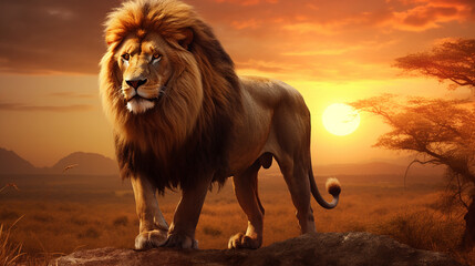 Obraz premium leão majestoso na natureza 