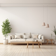 Minimalist modern living room interior background, Scandinavian style, 3D render